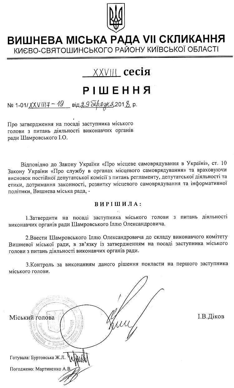 РІШЕННЯ ХХVІII СЕСІЇ VIІ СКЛИКАННЯ від 29.03.2018 року